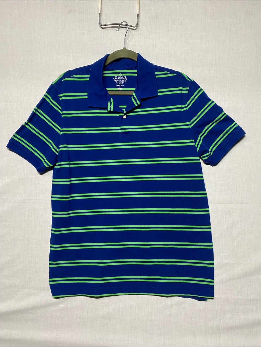 St. John's Bay Blue & Green Striped Polo size L